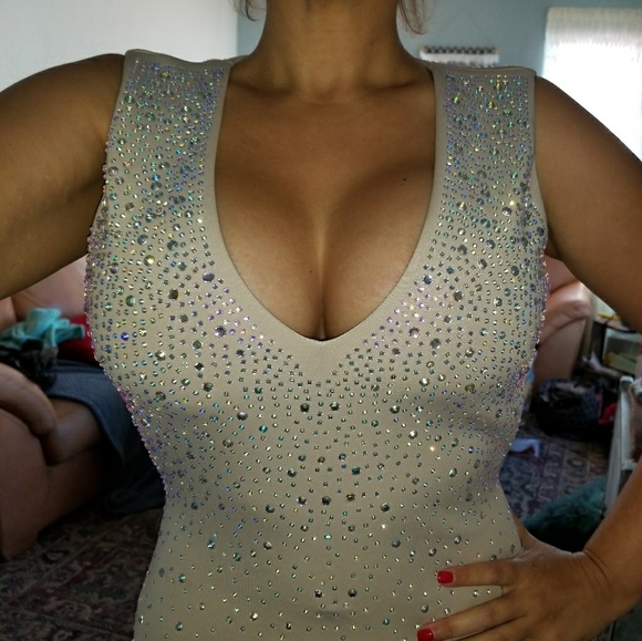 Hot Miami Styles Dresses & Skirts - Hot Miami Styles mini dress crystals/ nude